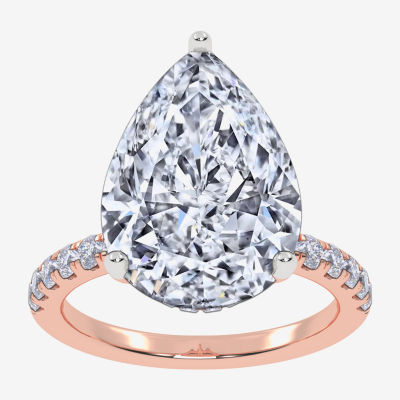 Womens 5 1/2 CT. T.W. Lab Grown White Diamond 14K Rose Gold Pear Side Stone Engagement Ring