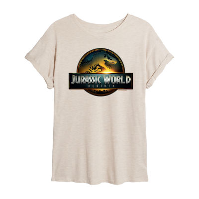 Womens Juniors Crew Neck Short Sleeve Oversized Jurassic World Graphic T-Shirt