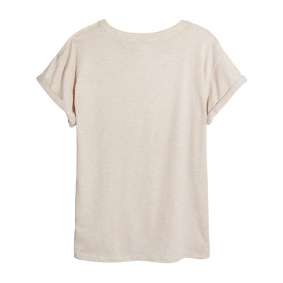 Womens Juniors Crew Neck Short Sleeve Oversized Peanuts Graphic T-Shirt