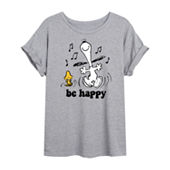Snoopy Moon Womens Crew Neck Short Sleeve Regular Fit