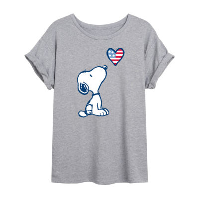 Peanuts Snoopy Flag Heart Tee Womens Crew Neck Short Sleeve Oversized Juniors Graphic T-Shirt