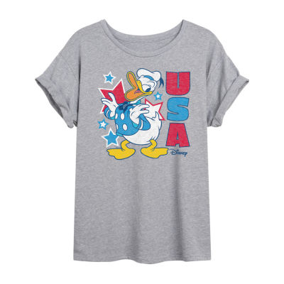 Disney Donald Duck Usa Tee Womens Crew Neck Short Sleeve Oversized Mickey and Friends Juniors Graphic T-Shirt