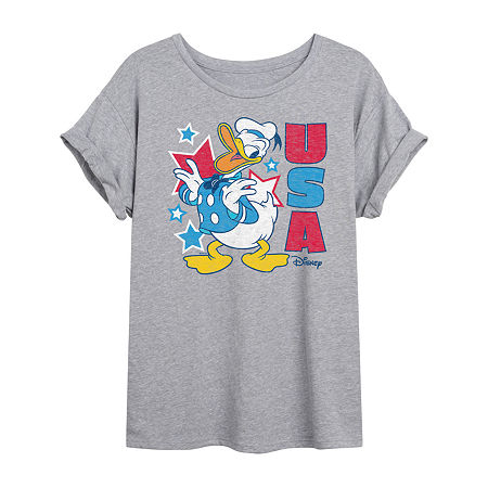 Novelty T-shirts Disney Usa Womens Juniors Crew Neck Short Sleeve Oversized Donald Duck Mickey And Friends Graphic T- In Gray