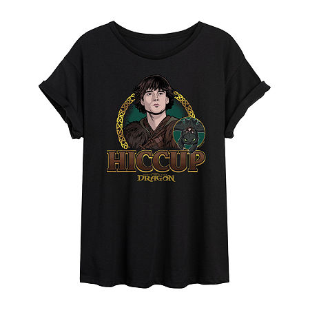 Novelty T-shirts How To Train Your Dragon Hiccup Tee Womens Juniors Crew Neck Short Sleeve Oversized Graphic T-shirt In Black