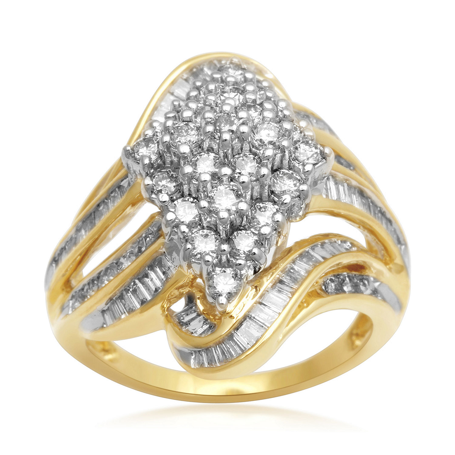 2 CT. T.W. Diamond Cluster 10K Yellow Gold Swirl Ring-JCPenney
