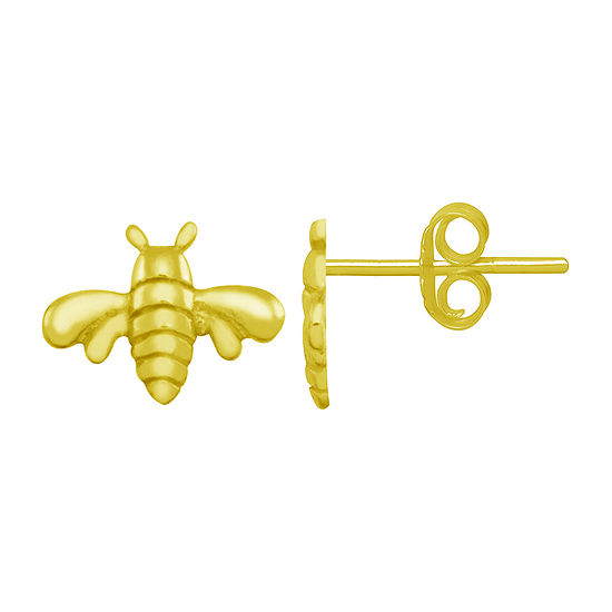 Itsy Bitsy Bee Sterling Silver 14K Gold Over Silver 8mm Stud Earrings