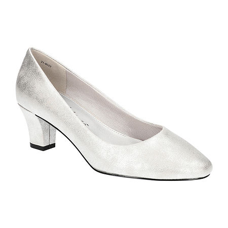 Easy Street Womens Ballari Round Stiletto Heel Pumps, 6 Extra Wide, Silver