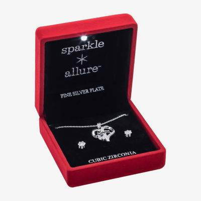 Sparkle Allure Light Up Box Mom 2-pc. Cubic Zirconia Pure Silver Over Brass Heart Jewelry Set