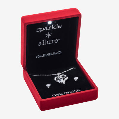 Sparkle Allure Light Up Box Mom Cubic Zirconia Silver Tone Pure Silver Over Brass Heart 2-pc. Jewelry Set
