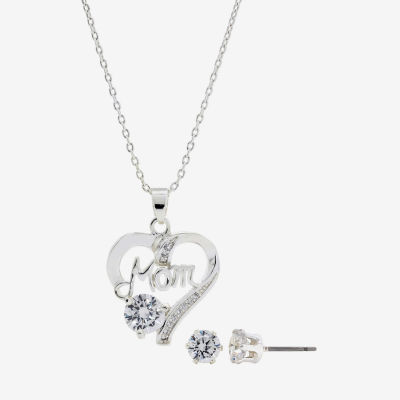 Sparkle Allure Light Up Box Mom Cubic Zirconia Silver Tone Pure Silver Over Brass Heart 2-pc. Jewelry Set