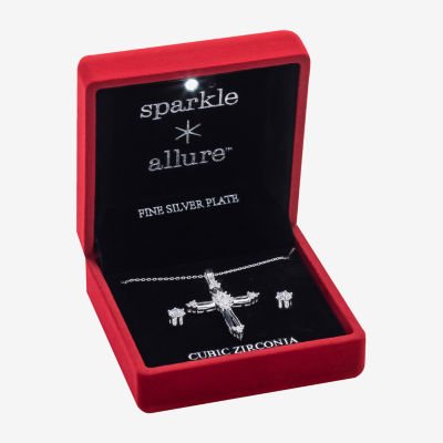 Sparkle Allure Light Up Box 2-pc. Cubic Zirconia Pure Silver Over Brass Cross Jewelry Set
