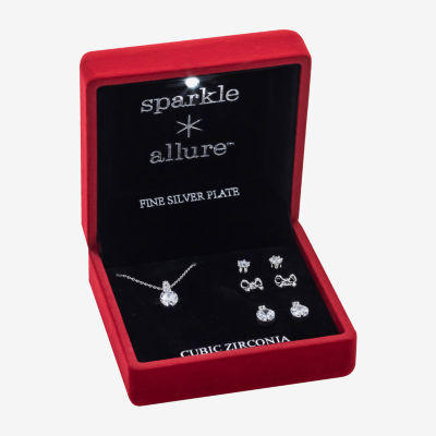 Sparkle Allure Light Up Box 4-pc. Cubic Zirconia Pure Silver Over Brass Bow Jewelry Set