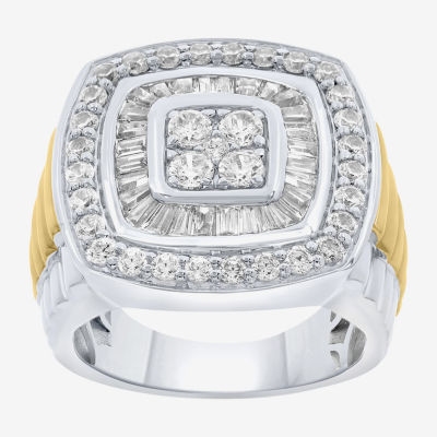 Mens 2 CT. T.W. Natural White Diamond 10K Two Tone Gold Cushion Cluster Halo Fashion Ring