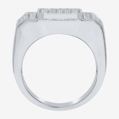 Mens 1 1/2 CT. T.W. Natural Diamond Sterling Silver Cluster Halo Fashion Ring