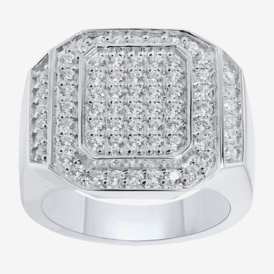Mens 1 1/2 CT. T.W. Natural Diamond Sterling Silver Cluster Halo Fashion Ring