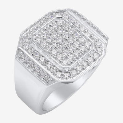 Mens 1 1/2 CT. T.W. Natural Diamond Sterling Silver Cluster Halo Fashion Ring