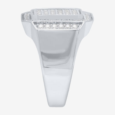 Mens 1 1/2 CT. T.W. Natural Diamond Sterling Silver Cluster Halo Fashion Ring
