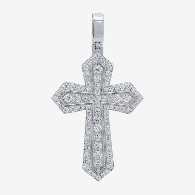 Mens 2 CT. T.W. Natural White Diamond 10K Gold 10K White Gold Cross Pendant