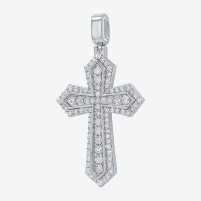 Mens 2 CT. T.W. Natural White Diamond 10K Gold 10K White Gold Cross Pendant