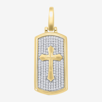 Mens 3/4 CT. T.W. Natural White Diamond 10K Gold Dog Tag Pendant