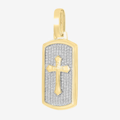 Mens 3/4 CT. T.W. Natural White Diamond 10K Gold Dog Tag Pendant