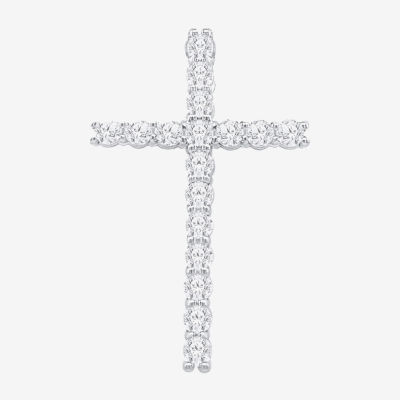 (I / I1) Mens 1 1/2 CT. T.W. Lab Grown White Diamond 10K Gold 10K White Gold Cross Pendant