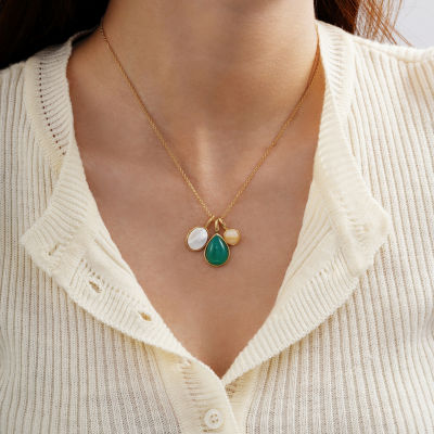 Diamonart Womens White Agate 14K Gold Over Silver Pear Pendant Necklaces
