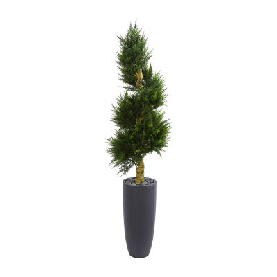 6’ Spiral Cypress Artificial Tree in Cylinder Planter UV Resistant (Indoor/Outdoor)