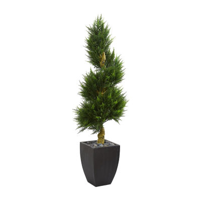 5.5’ Cypress Spiral Artificial Tree in Black Wash Planter UV Resistant (Indoor/Outdoor)