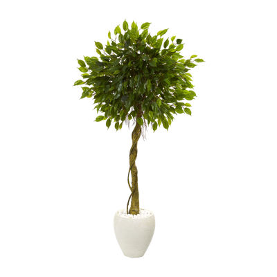 5.5’ Ficus Artificial Tree in White Oval Planter UV Resistant (Indoor/Outdoor)