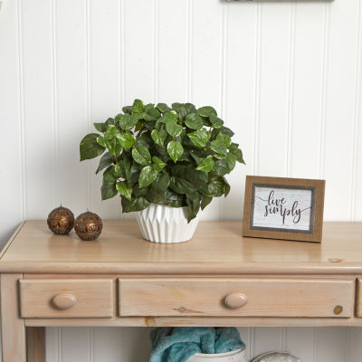 16’’ Pothos Artificial Plant in White Ceramic Vase