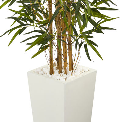 4.5' Bamboo Artificial Tree in White Tower Planter, Color: Green - JCPenney