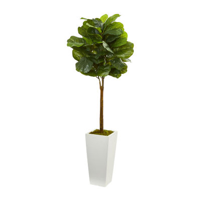 4’ Fiddle Leaf Artificial Tree in White Tower Planter