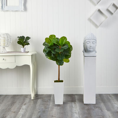 4’ Fiddle Leaf Artificial Tree in White Tower Planter