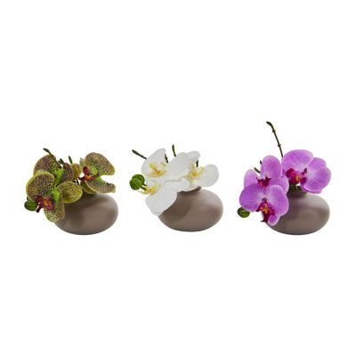 7” Phalaenopsis Orchid Artificial Arrangement; Set of 3