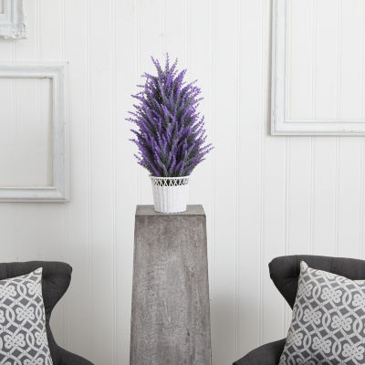 Lavender in White Wicker Planter Artificial Plant