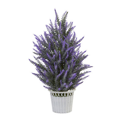 Lavender in White Wicker Planter Artificial Plant