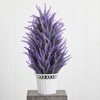 Lavender in White Wicker Planter Artificial Plant