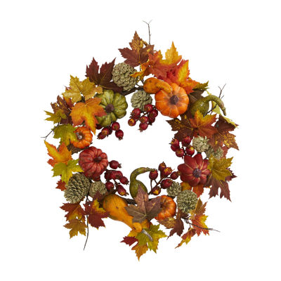 24” Pumpkin; Gourd; Berry and Maple Leaf Wreath