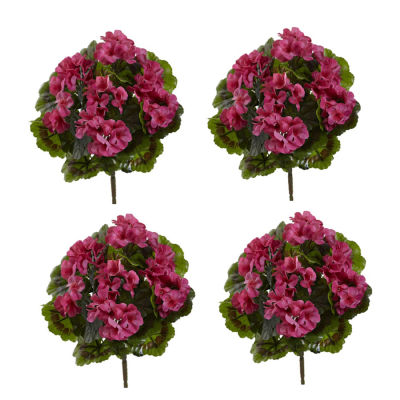 Geranium Artificial Bush UV Resistant-Set of 4 (Indoor/Outdoor)