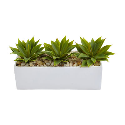 Nearly Natural Agave Succulent In Rectangular Planter Artificial Plant