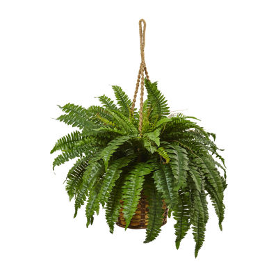 Nearly Natural Boston Fern Hanging Basket Artificial Plant