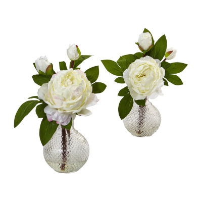 Nearly Natural 11â” Peony With Vase (Set Of 2) Artificial Flowers