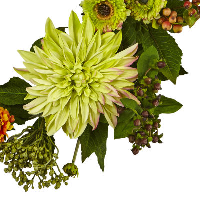 Nearly Natural 22 Dahlia Mum Wreath Artificial Flowers