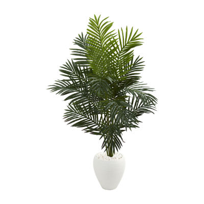 Nearly Natural 5.5 Paradise Artificial Palm Tree In White Planter Artificial Plant