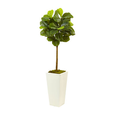 Nearly Natural 4.5 Fiddle Leaf Fig In White Planter Artificial Plant