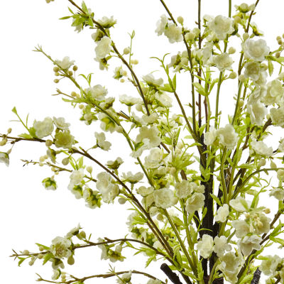 Nearly Natural White Cherry Blossom In Glass Vase Artificial Flowers