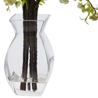 Nearly Natural White Cherry Blossom In Glass Vase Artificial Flowers