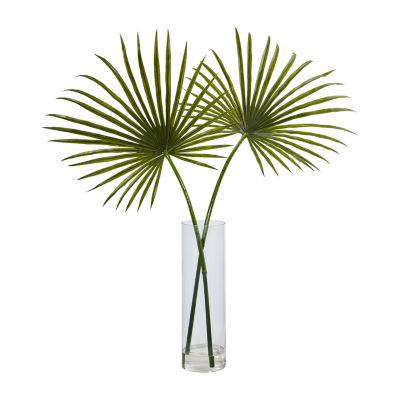 Fan Palm Artificial Arrangement in Glass Vase