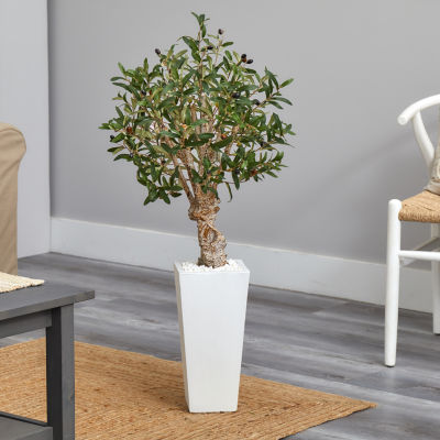 3.5’ Olive Artificial Tree in White Tower Planter